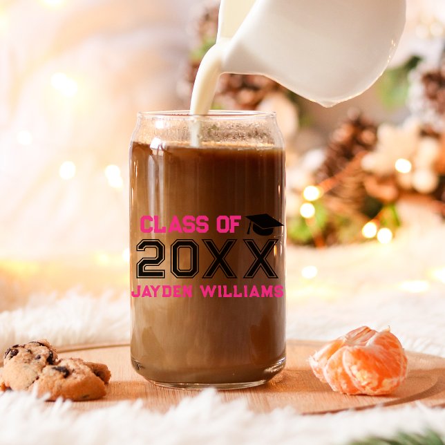 Verre Canette Classe noire rose de 2025 Custom Girl Graduation C (Pink Black Class of 2025 Custom Girl Graduation Ca Can Glass
)