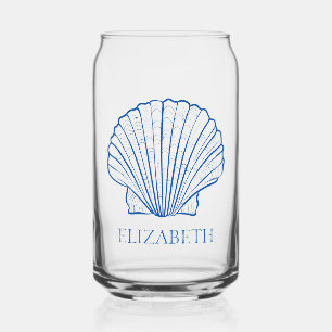 Verre Canette Coastal Preppy Coques bleu et blanc Personnalisé
