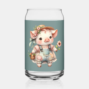 Verre Canette Cochonnet Pastel Mignon en Salopette Cottagecore