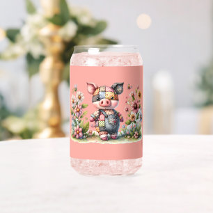 Verre Canette Cochonnet Patchwork Mignon dans un Jardin Floral