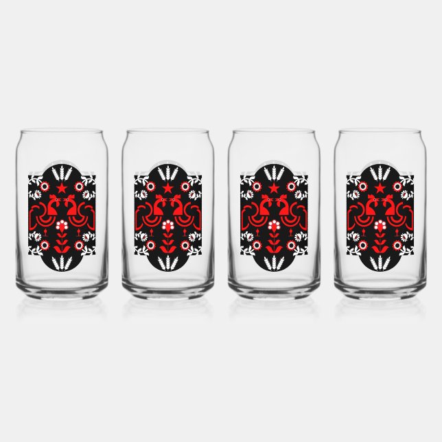 Verre Canette Cockerel Scandinavian Folk Art (Recto)