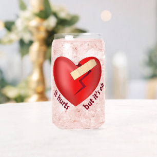 Verre Canette Coeur brisé guéri avec patch et citation de vie