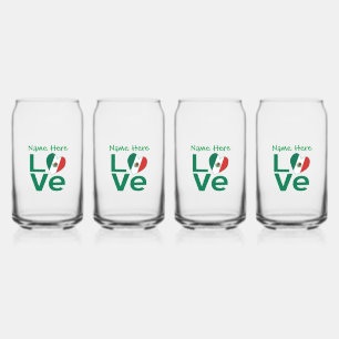 Verre Canette Cœur de drapeau mexicain vert AMOUR Personnalisé 