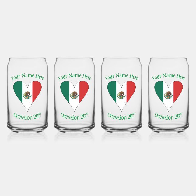 Verre Canette Coeur du drapeau mexicain Boisson personnalisée (Recto)