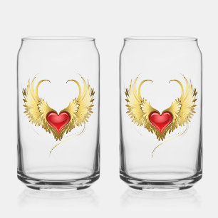 Verre Canette Coeur rouge avec ailes d'or
