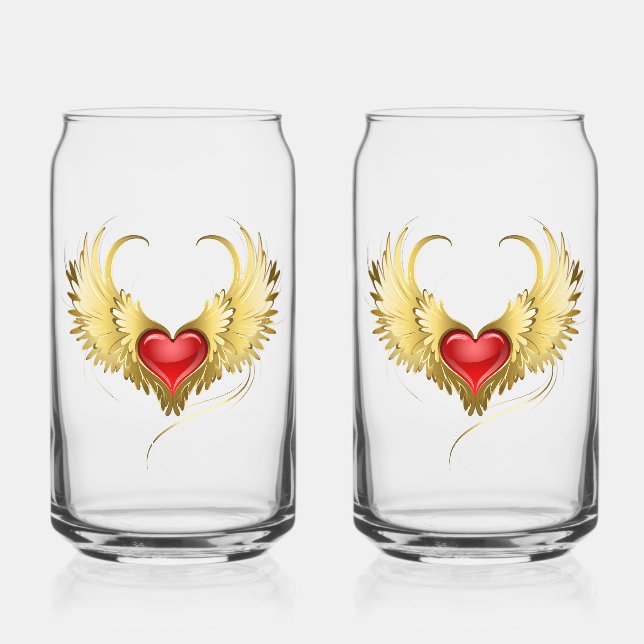 Verre Canette Coeur rouge avec ailes d'or (Recto)