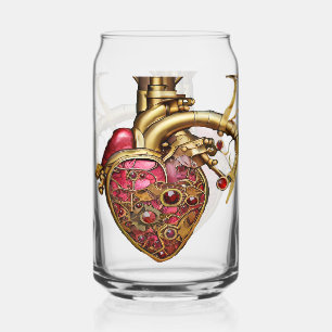 Verre Canette Cœur Steampunk Rubis et Engrenages Anatomiques