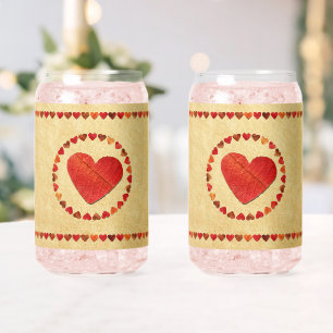 Verre Canette Coeurs Feuilles Automne Sur Vieux Papier