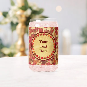 Verre Canette Coeurs Feuilles Automne Sur Vieux Papier