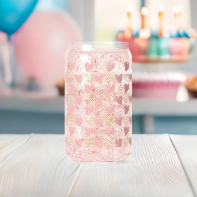 Verre Canette Cœurs roses et dorés esthétiques (Insitu (Baby Shower))