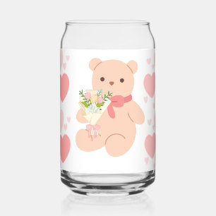 Verre Canette cœurs roses et ours