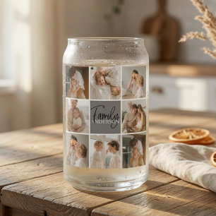 Verre Canette Collage de famille photo & Cadeau gris personnalis