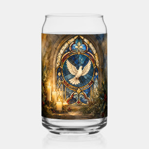 Verre Canette Colombe de Noël en vitrail
