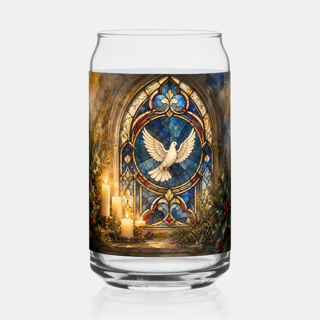 Verre Canette Colombe de Noël en vitrail (Recto)