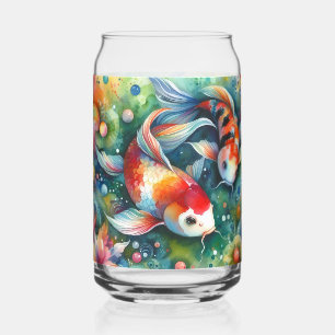 Verre Canette Coloré Koi Poisson Whimsical Aquarelle Orange Turq