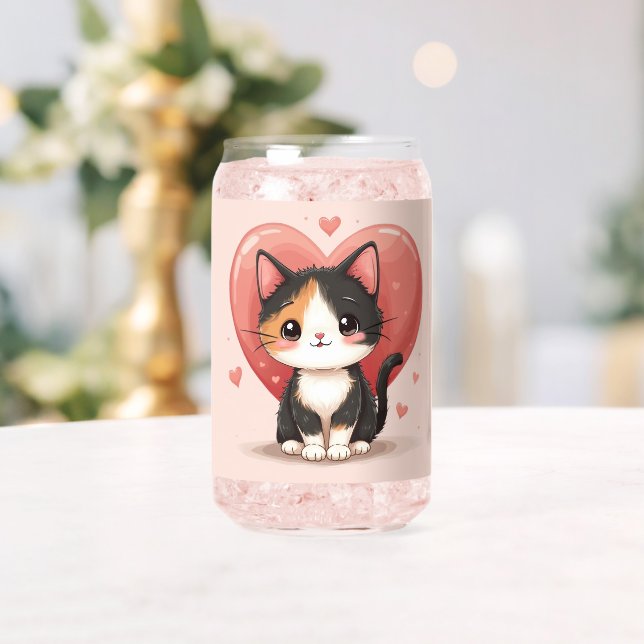 Verre Canette Conception de la Saint-Valentin Cœur de Chat Calic (Insitu (Mariage))