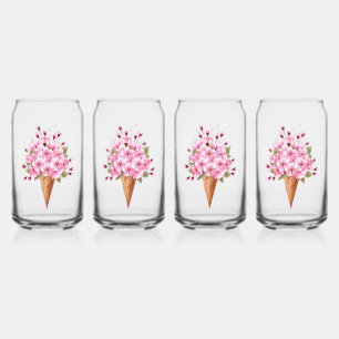 Verre Canette Cône rose Sakura crème glacée gaufre