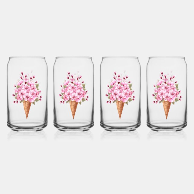 Verre Canette Cône rose Sakura crème glacée gaufre (Recto)