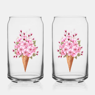 Verre Canette Cône rose Sakura crème glacée gaufre