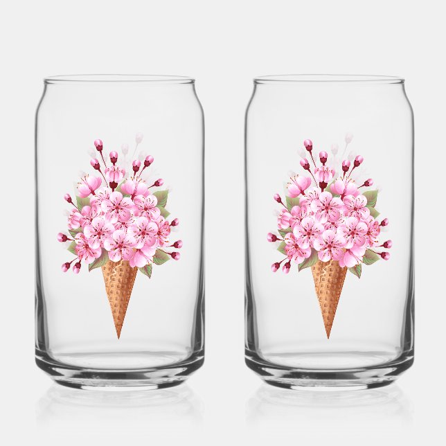 Verre Canette Cône rose Sakura crème glacée gaufre (Recto)