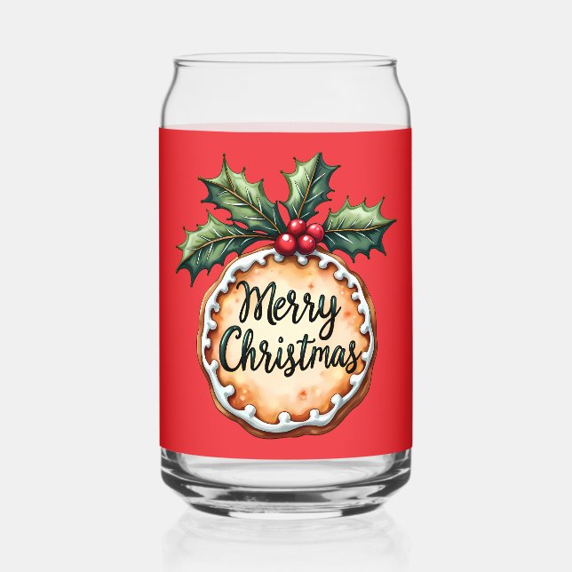 Verre Canette Cookie de Noël avec des baies de houx rouges (Recto)
