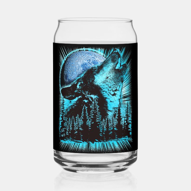 Verre Canette Cool Blue Howling Wolf Moon Pine Forest (Recto)