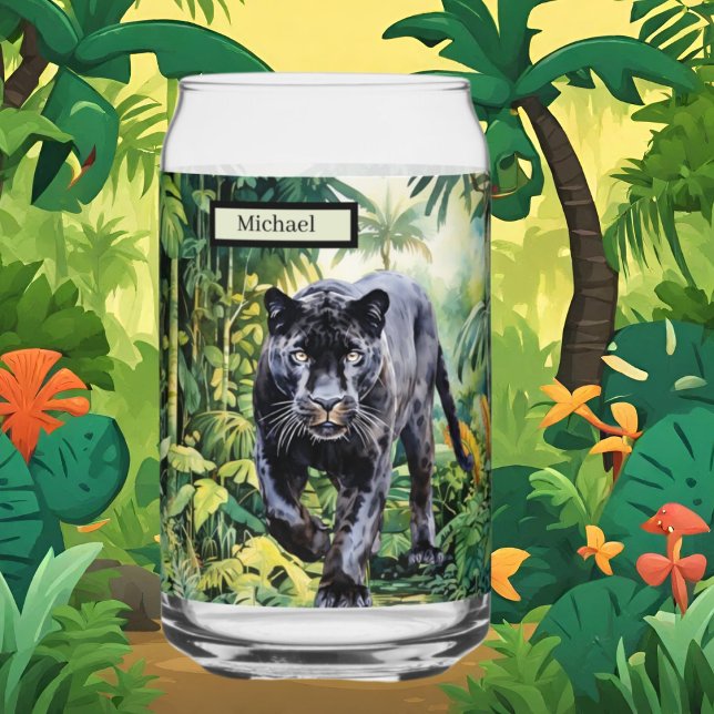 Verre Canette Cool Jungle panther amoureux ajouter le nom (Créateur téléchargé)