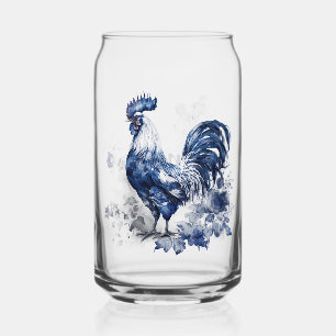 Verre Canette Coq de style Delft bleu et blanc avec fleurs