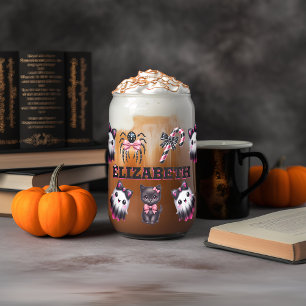 Verre Canette Coquette rose et noire Fantôme d'Halloween