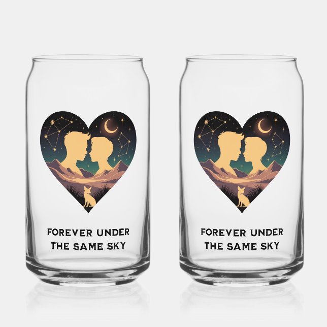 Verre Canette Cosmic Love Story Coeur avec les amants et Fox Art (Verso)