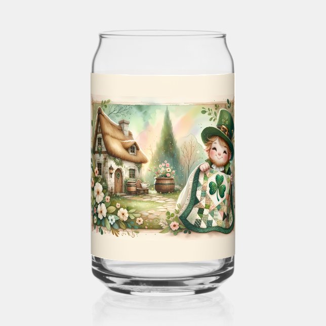 Verre Canette Cottage Leprechaun Patchwork Quilt Scene (Recto)