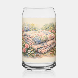 Verre Canette Cottagecore Courtepoint Fleuri en Patchwork Aquare