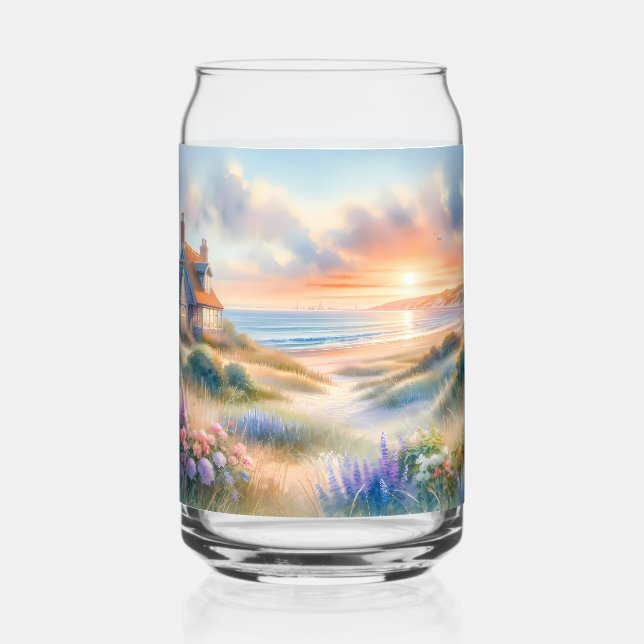 Verre Canette Coucher de soleil sur les dunes de la maison de ca (Recto)