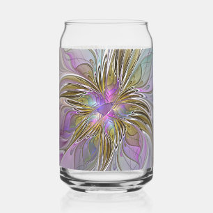 Verre Canette Couleurs Florales Abstraites Fractales Avec Rose &