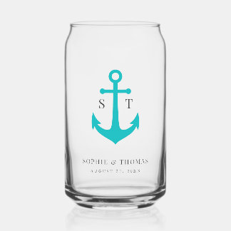 Verre Canette Couleurs Personnalisées Monogramme Ancre Mariage