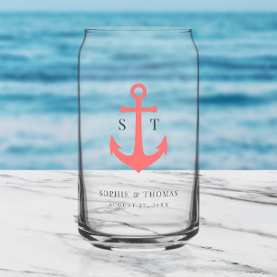 Verre Canette Couleurs Personnalisées Monogramme Ancre Mariage