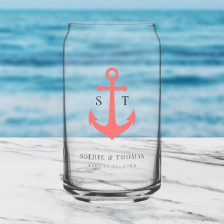 Verre Canette Couleurs Personnalisées Monogramme Ancre Mariage