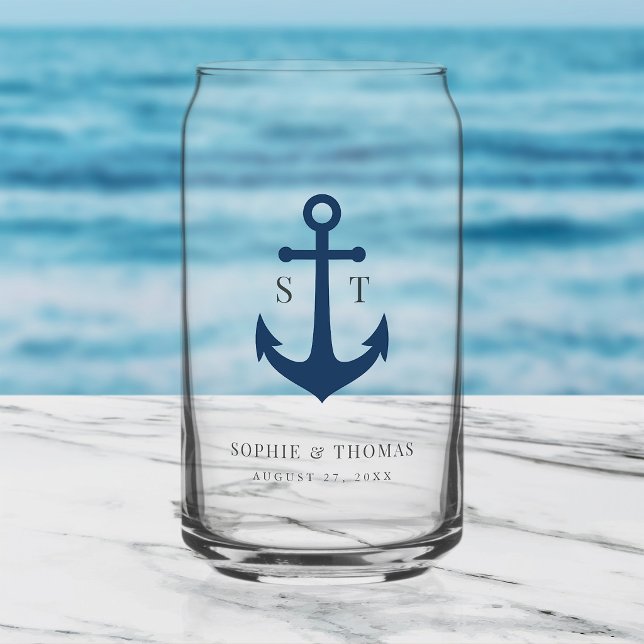 Verre Canette Couleurs Personnalisées Monogramme Ancre Mariage (Créateur téléchargé)