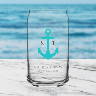 Verre Canette Couleurs Personnalisées Monogramme Ancre Mariage