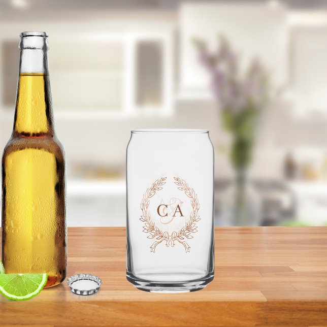 Verre Canette Couples monogrammes initiales couronne or rose (Créateur téléchargé)