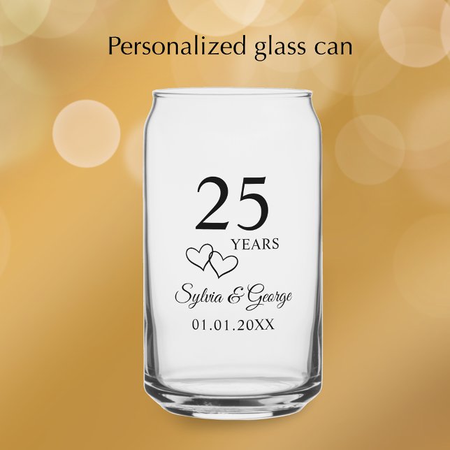 Verre Canette Couple's Names Heart 25th Wedding Anniversary Gift (Add couples names and anniversary date for an elegant keepsake glass.
)