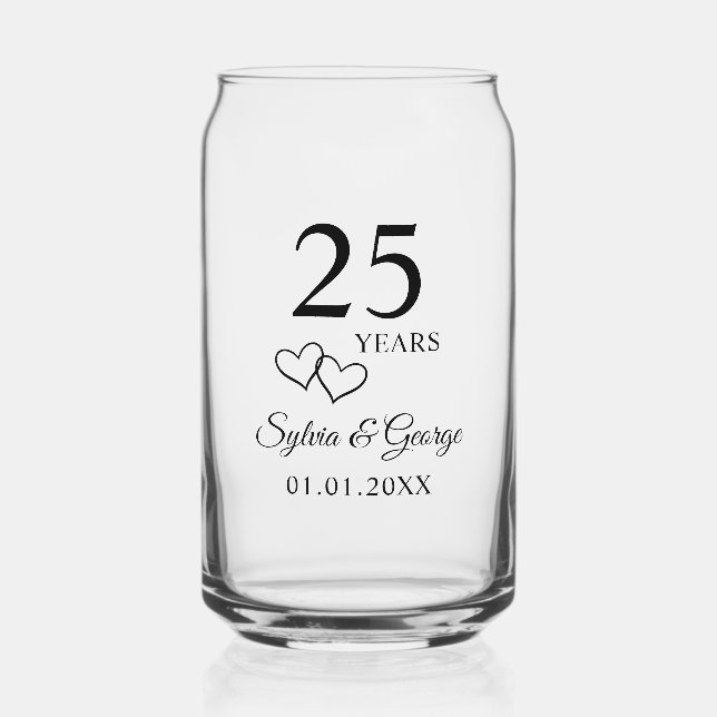 Verre Canette Couple's Names Heart 25th Wedding Anniversary Gift (Recto)