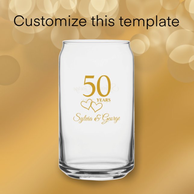 Verre Canette Couples personnalisés Nom Keepsaké Cadeau du 50e a (Add couple’s names for personalized keepsake glass can gift. Golden 50th anniversary.
)