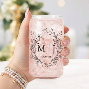 Verre Canette Couronne botanique minimaliste Monogramme Mariage