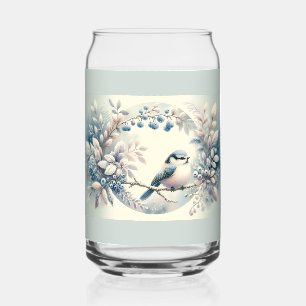 Verre Canette Couronne de baies de merlebleu d'hiver