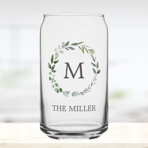 Verre Canette Couronne de feuilles vert sauge aquarelle monogram