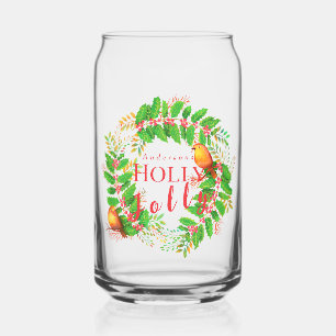 Verre Canette Couronne de houx joyeuse Familiale Lumineuse Bleu