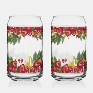 Verre Canette Couronne de Noël avec rubans rouges et étoiles