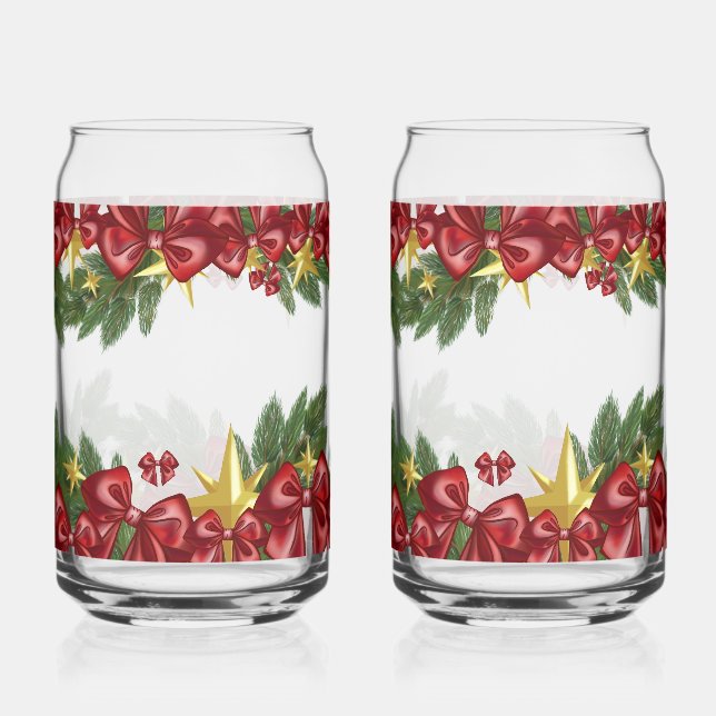Verre Canette Couronne de Noël avec rubans rouges et étoiles (Recto)