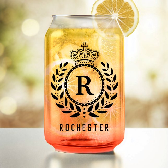 Verre Canette Couronne royale Laurel Wreath Black Nom monogramme (Créateur téléchargé)